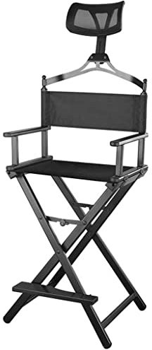 Make-up-Künstlerstuhl mit Kopfstütze – klappbarer Regiestuhl, tragbar, bequem, Aluminium-Künstlerstuhl (schwarz)