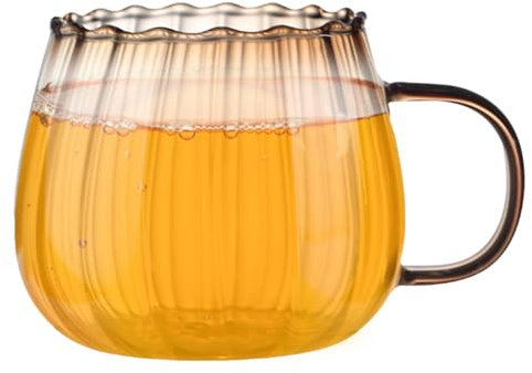 Generico Tazza In Vetro Di Zucca | Chiaro Tazze Da Caffè | Tazza In Vetro A Righe Da 400 Ml | Tazza Da Caffè In Vetro A Forma Di Zucca | Tazze Trasparenti A Forma Di Zucca | Tazze Da Caffè Novità