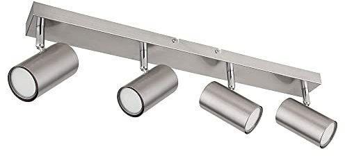 Deckenstrahler 4 Flammig silber Deckenleuchte 4 Flammig GU10 Deckenlampe Wohnzimmer Modern, schwenkbar, Metall, 4x GU10, LxBxH 56x6x12 cm