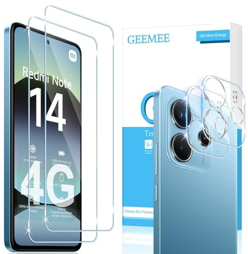 GEEMEE für Panzerglas Schutzfolie für Xiaomi Redmi Note 14 4G und Kamera Schutzfolie, 9H Filmhärte Gehärtetem Schutzglas Hohe Empfindlichkeit Displayschutzfolie-2 +2 Stück