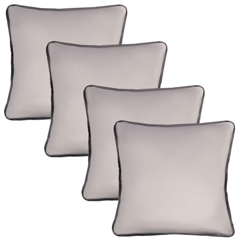 OHS 4 Pack Cushion Covers Matte Velvet Piped Edge, Ultra Soft Velvet Decorative Throw Pillowcases with Invisible Zipper For Sofa Bed Livingroom, Grey-45x45cm
