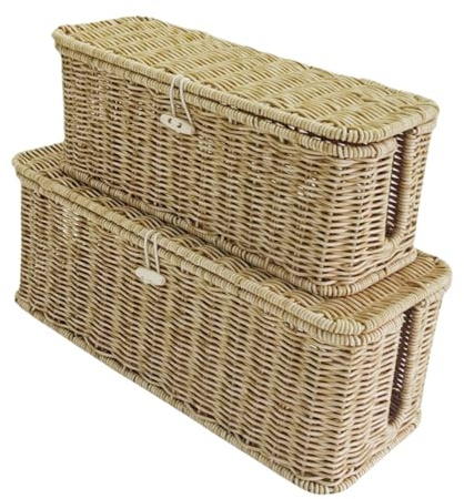 Hand-Woven Rattan Cable Management Box, 2X Power Strip Storage Holder, Stylish Extension Cord Organizer, Wire Hider Container for TV, Computer, Router, USB Hub, Home & Offices Use