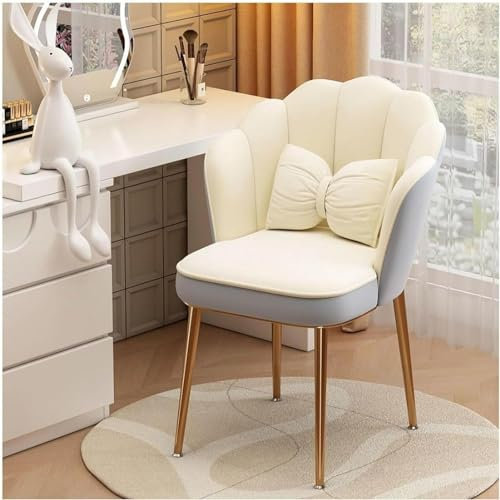 Moderner Make-up-Stuhl in Samt-Muschelform mit Metallbeinen in Blütenblattform, weiß und grau mit Farbverlauf