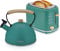briebe Nordic Set Tostadora Pan Ranura Ancha 2 Rebanadas, 6 Niveles Tostado + Tetera Silbante 2,3 L Infusiones, Acero Inoxidable, Inducción, Libre BPA, Pack Desayuno Diseño Nórdico Verde