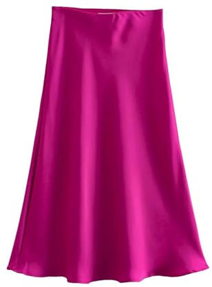 WOYUANSHA Gonna A Matita Donna Gonna A Trapezio da Donna con Elastico in Raso Massiccio da Donna Slim S Fucsia