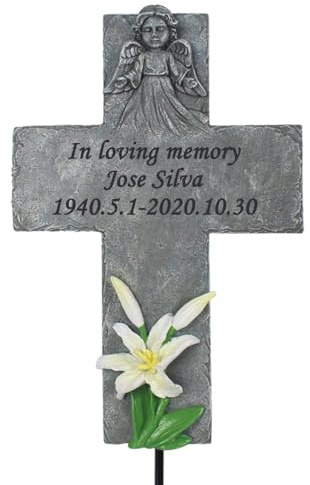 Cross Memorial Stones Grave Markers, personalisierte Gedenkkreuz Markers Plaques Grabsteine Friedhof Steine graviert mit jeder Nachricht, Outdoor Memoirial Geschenke für jemanden verloren, 11,4 „groß