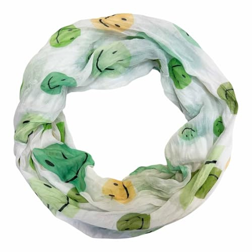 Jeamis smiley siden loop gradient vår rund halsduk unisex sommar höst lätt halsduk stola silke ansikte leende, Grön, 160 x 48 cm
