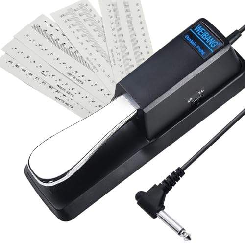 Weibang Sustain Pedal 1Pcs and Piano Keyboard Stickers 1Set,Anti-slip Sustain Foot Pedal with Polarity Switch and 1.5m Cable for Electronic Keyboards, MIDI Keyboards, Digital Pianos