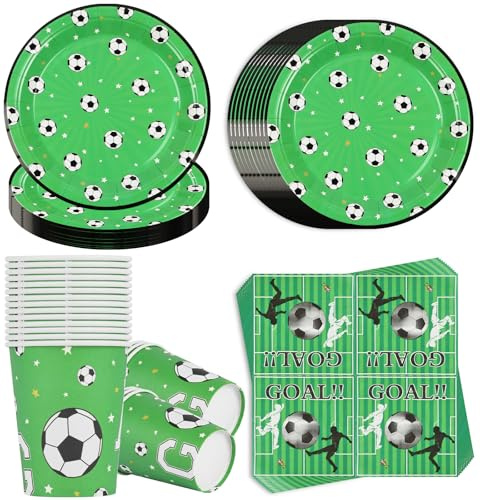 Alaoo Juego Vajilla Fiesta Fútbol,60 Vajilla Fiesta Cumpleaños Infantil,Vajilla de Fútbol con Platos,Vasos,Servilletas para Cumpleaños Decoración para Fiestas Cumpleaños Fiestas Cumpleaños Infantiles
