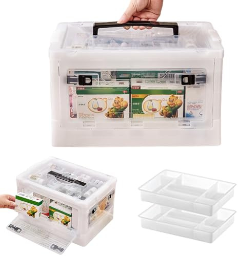 23L Clear Medicine Storage Box with Removable Trays & Wheels for Home