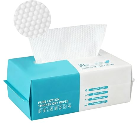 JANORS Disposable Face Towel,Face Wipes for Washing,20 x 20cm, 80 Count | Soft Facial Tissue for Skin Clean Absorbent,100% Cotton,Biodegradable ,Makeup Remover,Travel