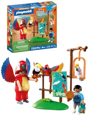 PLAYMOBIL | Animals & Friends | Zoo Maskottchen | Mann mit Papagei-Kostüm und 3 Tropenvögeln | Kinder Spielzeug ab 4 Jahren | 72074