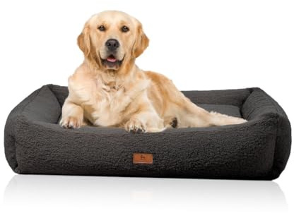 Knuffelwuff orthopädisches Hundebett Matteo XXL 120cm x 100cm Braun | Teddyfell-Bezug waschbar 30 °C | Memory-Foam-Flocken | gelenkschonend & formstabil | hoher Rand | für kleine bis große Hunde