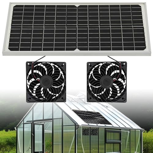 Nzkeuf Solar Ventilator, 16W Solarpanel Ventilator mit DC Doppelventilator, Solar Lüfter Solarventilator, Ventilators Solarbetrieben für Kleine Hühnerställe, Gewächshäuser, Fenster Auspuff