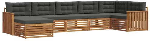 vidaXL Sofagarnituren 7 pcs Natur und Anthrazit Massivholz Akazie, Gartenlounge, langlebiges Ecksofa, Sitzmöbel für außen, Terrasse, Moderne Möbel, Bequeme Gartenmöbel