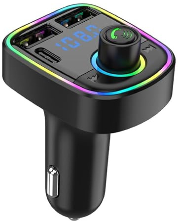 Car Bluetooth Transmitter Adapter,PD 15W Type-C & Dual USB Charger,Wireless | FM Radio Receiver Audio Kit with Hands-Free Calling, Bass Booster, MP3 Music Player for 12V/24V Vehicles (Black)