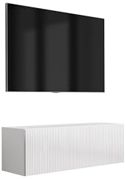3E 3xE living.com TV-Schrank mit geriffelter Front, Mattweiß, 100 × 32 × 33,6 cm