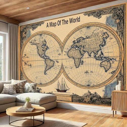 SMBHIAON Beige Wallpaper Ancient World Map Wallpaper Map Design Wall Mural 150 × 105 Cm Large Photo Wallpapers for Bedroom Living Room Tv Backdrop Hallway