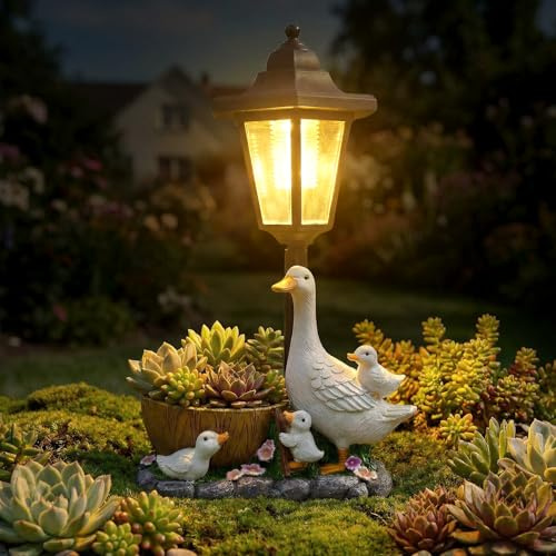 Ente Gartenfiguren für Außen mit Solar Laterne: Wasserdichte Solarlampe Figur Gartendeko mit Blumentopf,für Draußen Balkon Terrasse,Geschenke für Frauen Männer Mama GeburtstagVatertagsgeschenk