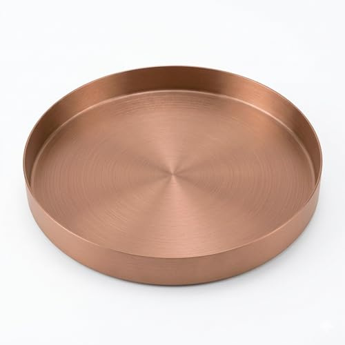 Yvttve Deko Tablett Rund | Design Dekoteller und Dekotablett aus Metall | Edelstahl Serviertablett Kerzenteller Roségold (Roségold, Ø 20 cm)