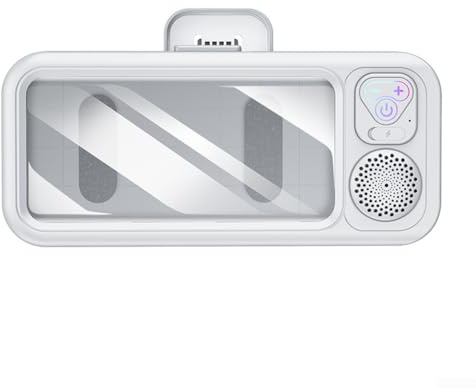 LVYXON Supporto impermeabile per telefono da doccia con altoparlante Bluetooth, custodia touch screen per bagno, montaggio a parete ad angolo regolabile, 800 mAh, ricarica di tipo C (bianco)