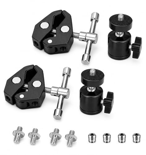 2 stycken rörklämmor, justerbart klämfäste för kameror super clamps, magic arm clamp med 1/4 och 3/8 gängklämmor, klämhållare kameraklämma för blixtstativ LED LCD/DV-monitor