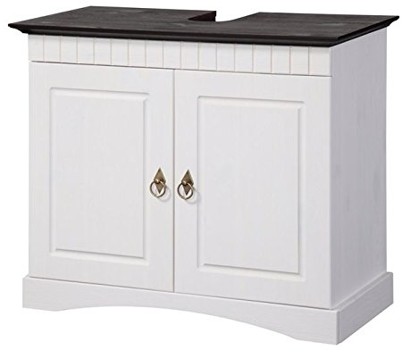 clever-moebel Waschbeckenunterschrank aus Kiefernholz weiß/braun, Badzimmer-Schrank, Badmöbel