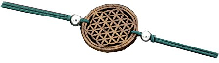 Eydl Wood Jewelry Holz Armband Blume des Lebens aus Nussholz. Armband ist größenverstellbar in smaragdgrün. Feinste Handarbeit aus Österreich