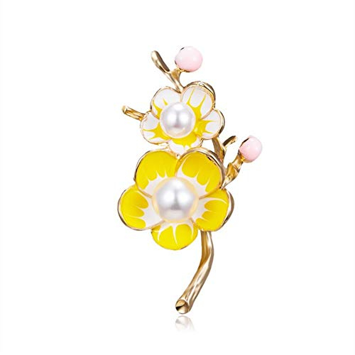 AILUOR Perle Brosche Blume Brosche Pins für Frauen, elegante Emaille Pflaume Blüte Blume Brosche Pin vergoldet Perlen Floral Anstecknadel für Frauen Mädchen Braut Hochzeit Corsage Schmuck (Gelb)