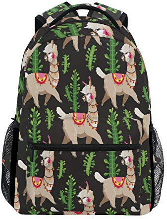 Alpaca Kaktus Pflanzen Rucksack Wasserdicht Schule Schultertasche Gym Rucksack Schwarz Tier Laptop Tasche Outdoor Reisetasche für Kinder Jungen Mädchen Damen Herren