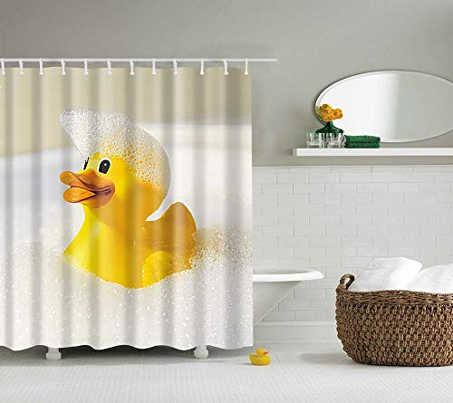Boyouth Little Yellow Duck in The Bath Muster Digitaldruck Duschvorhänge für Badezimmer Dekor, Polyester wasserdichter Stoff Badvorhang mit 12 Haken, 180 x 180 cm, Mehrfarbig
