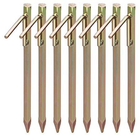 Relaxdays Piquets de Fixation Sol XL, Lot de 8, Acier galvanisé, Sardines Tente, bâche, tonnelle, 30,5 cm de Haut, doré
