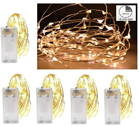 Vanorell 5 x 20 LED Drahtlichterkette Timer Draht Lichterkette Warmweiß Lichterkette Lichterkette Lämpchen Batterie