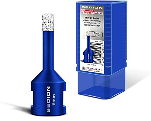SEDION ® Fliesenbohrer 8mm x M14 - Bohrkrone zum Bohren von harte Fliesen - Diamantbohrer 8 mm - Sedion Premium Qualität hochwertige Diamanten - kompatibel mit Bosch Makita u.v.m. Winkelschleifer Flex
