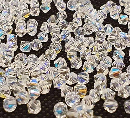 40 perlas de cristal de Bohemia Preciosa de 4 mm, doble cono, perla checas, perlas de cristal talladas (cristal AB)