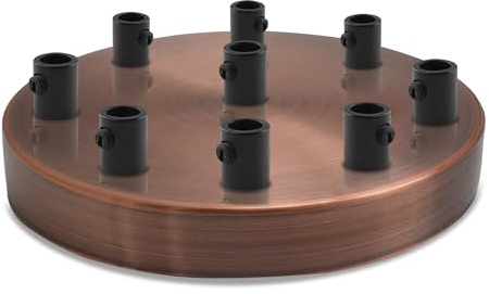 LEDSone Industrial 9 Out Ceiling Rose Light Fitting Ceiling Canopy Light Kit 120mm for Pendant Light Ceiling Light Wall lamp Chandelier, Copper Nine Hole with Ceiling Plate Bracket
