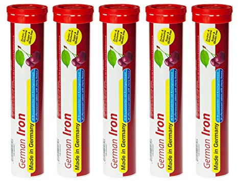 Eisen Brausetabletten 5x20 Stk. - Kirsch Geschmack – 14 mg Eisen Zuckerfrei – T&D Pharma German Iron – Made in Germany