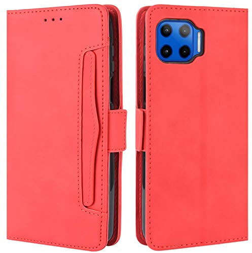 HualuBro Coque pour Motorola Moto G 5G Plus, Housse à Rabat en Premium PU Cuir Flip Cover Case Antichoc Portefeuille Etui pour Motorola Moto G 5G Plus Coque, Rouge