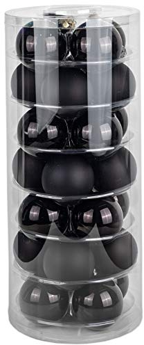 Goldschmidt Weihnachtskugeln Kugeldose 28 TLG 6cm | Christbaumkugeln aus Glas | Kugelbox mit 28 Kugeln (Ebony Black (schwarz))