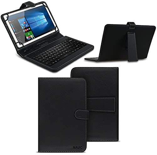 NAmobile Tastatur Schutzhülle kompatibel für Amazon Fire HD 10 Tasche Keyboard USB Hülle QWERTZ Standfunktion Universal Cover, Farben:Schwarz
