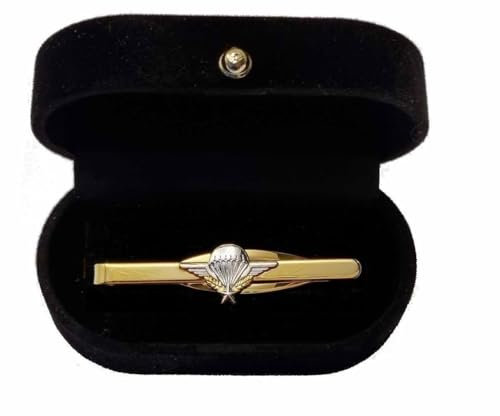 Pince ou Épingle à Cravate Dorée Insigne Brevet Parachutiste Armée de Terre Française en Coffret Insigne Para