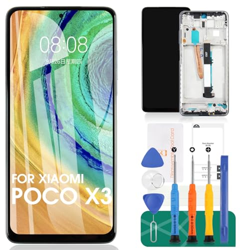 para Xiaomi Poco X3 Pantalla LCD de Repuesto para Xiaomi Poco X3 Pro Pantalla táctil M2102J20SG MZB07Z0IN Digitalizador Kits de reparación (Negro, con Marco)
