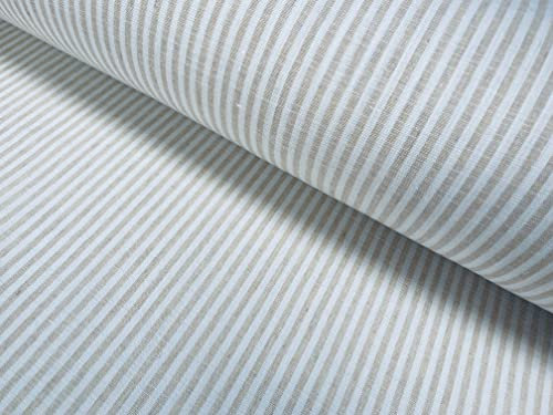 LushFabric Leinenstoff, gestreift, helles Baumwollmaterial, niedlich, gestreift, weiße Linien, Heimdekoration, Schneidern, 150 cm breit (Meterware) (cremefarben)