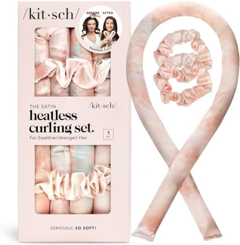 Kitsch Heatless Curling Set - Satin Heatless Hair Curler, Rollers for Heatless Curls, Hair Curler No Heat, Heatless Curler, Overnight Curls with Overnight Blowout Rods - Sunset Tie Dye
