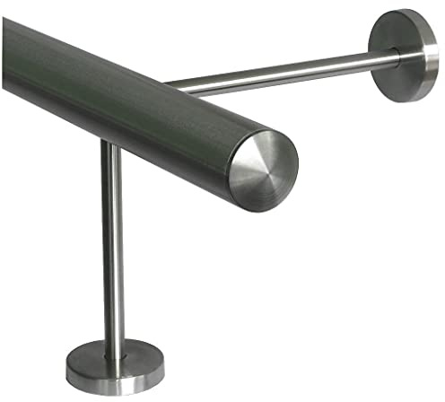TIBU Fußstütze V2A Edelstahl Ø 33,7 mm 30-590 cm, Länge= 190 cm 3 Paar Halter 15/20 cm Barstange Tresenstange