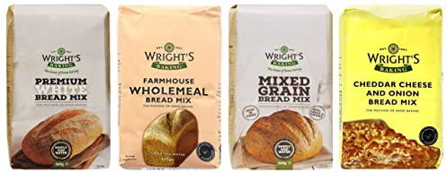Wright's Baking Bread Mix Selection Pack - Premium White, Farmhouse Wholemeal, Mixed Grain, Cheddar Cheese & Onion (One of Each 500g),500 g (Pack of 4)
