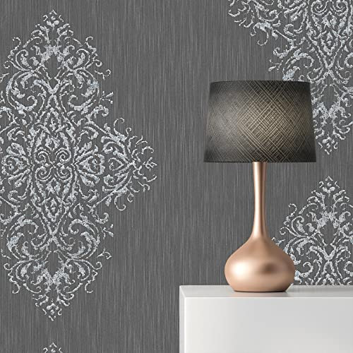 WTD 2260 Baroele Papier peint intissé Motif baroque Bleu/argenté