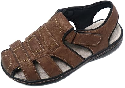 JOMIX Sandalias Hombre Verano con Punta Cerrada Sandalias Trekking Hombre Playa Piscina Mar Cuero Sandalias Deportivas Senderismo, Marrón, 44 EU