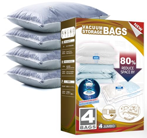TAILI 4 Pack Jumbo Vacuum Storage Bags for Comforter and Blankets, Space Saver Seal Bags for Bedding 100 X 80 CM for Duvets, Bedding, Pillows, Clothes, Quilts, Sweater, Dresses, Suitcases