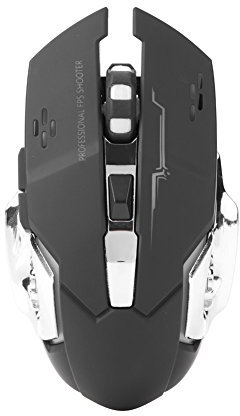Souris de Jeu sans Fil 2.4G, Souris Ergonomiques avec Réglage DPI (jusqu'à 2400 DPI), Lumière LED Colorée, Batterie Rechargeable de Grande capacité, pour PC de Bureau pour Ordinateur Portable (Noir)